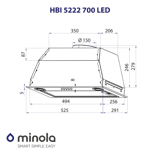 Витяжка повновбудована Minola HBI 5222 BLF 700 LED - 9