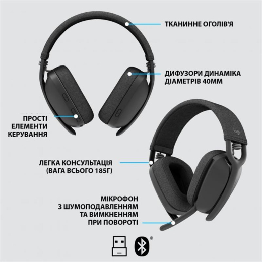 Bluetooth-гарнитура Logitech Zone Vibe 125 Wireless Headphones Graphite (981-001126) - 6