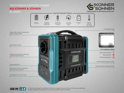 Портативна (переносна) електростанція Konner&Sohnen KS 200PS - 3