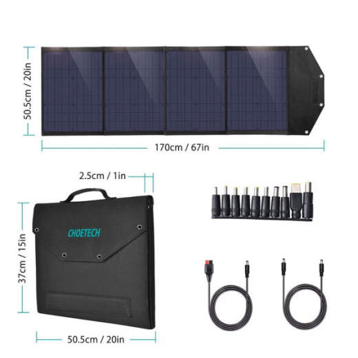 Солнечная панель для повербанка Choetech 100W (193x37см) 1x120W,1*USB QC3.0 18W,1*USB-C PD3.0 45W, 1xUSBA 12W (SC009) - 4