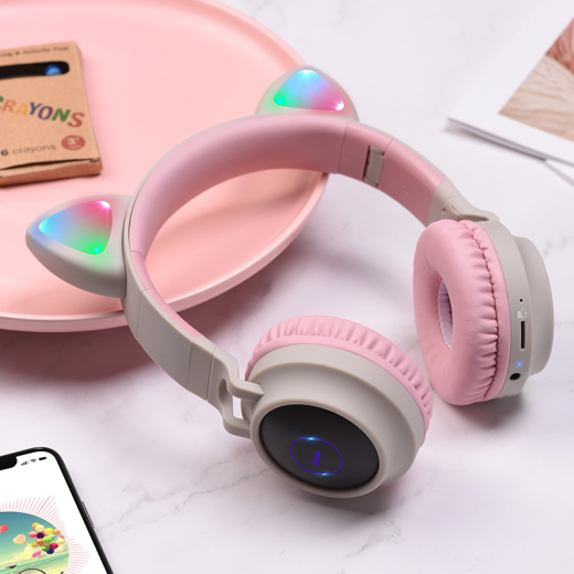 Bluetooth-гарнитура Hoco W27 Cat Ear Grey/Pink (W27GP) - 3