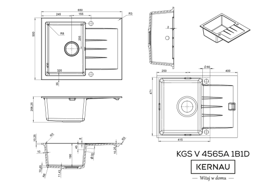 Кухонная мойка Kernau KGS V 4565A 1B1D Black Metallic - 2