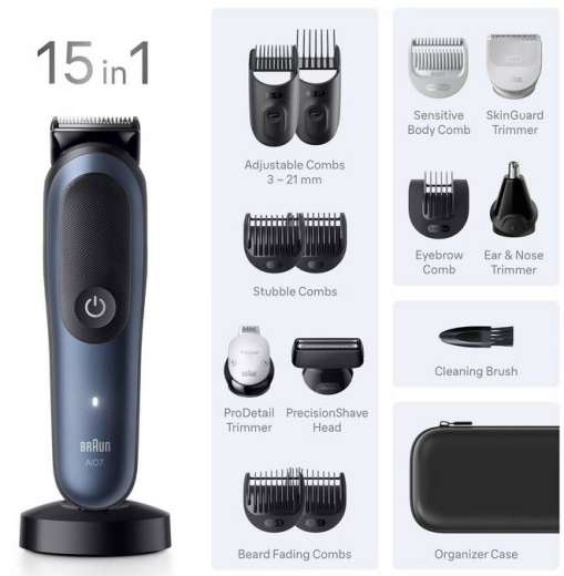 Машинка для стрижки/ Триммер для носа и ушей/ Триммер для бороды и усов/ Триммер для тела (бодигрумер) Braun Series 7 AIO 7580 - 2
