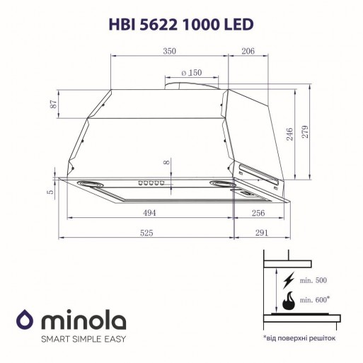 Полновстраиваемая вытяжка MINOLA HBI 5622 WH 1000 LED - 6
