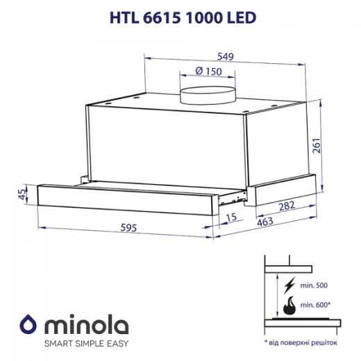 Телескопічна витяжка Minola HTL 6615 IV 1000 LED - 5