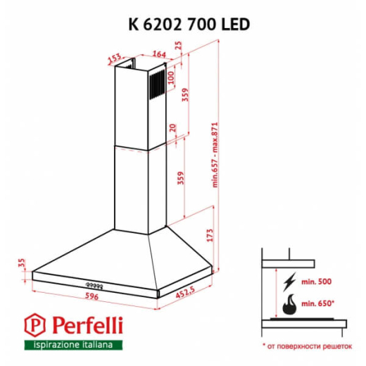Витяжка Perfelli K 6202 IV 700 LED - 6