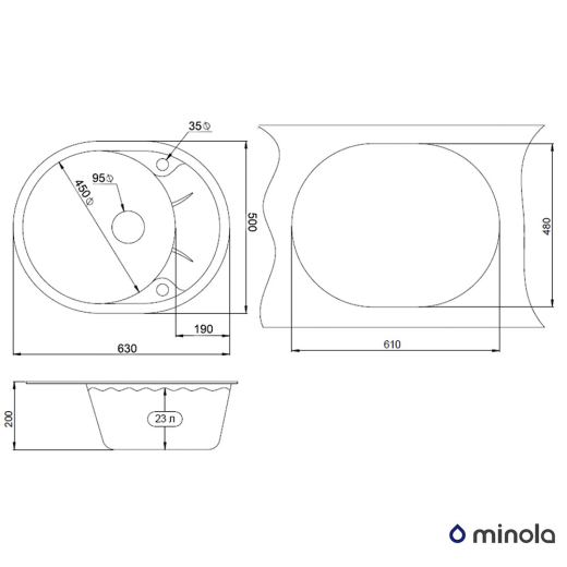 Мойка кухонная гранитная Minola MOG 1155-63 Пирит - 3
