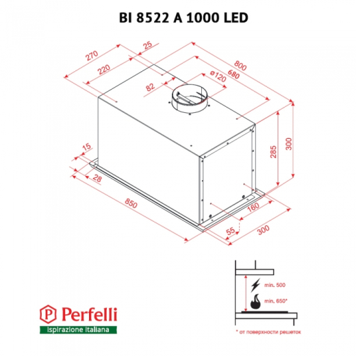 Витяжка повновбудована Perfelli BI 8522 A 1000 I LED - 3