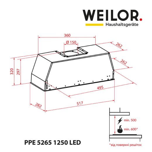 Вытяжка полновстраиваемая WEILOR PPE 5265 SS 1250 LED - 6