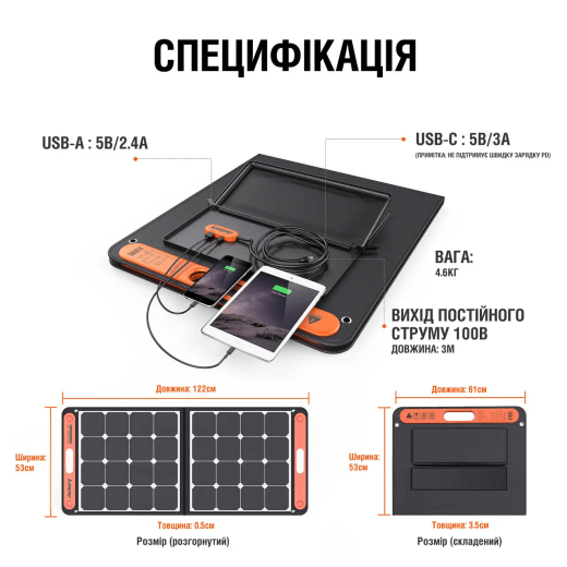Зарядное устройство на солнечной батарее Jackery SolarSaga 100W (HTO587) - 7
