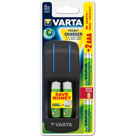 Зарядний пристрій Varta Pocket Charger + 4AA 2100 mAh +2AAA 800 mAh NI-MH (57642301431) - 1