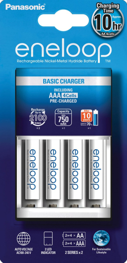 Зарядное устройство Panasonic Basic Charger New + Eneloop 4AAA 750 mAh NI-MH K-KJ51MCC04E - 1