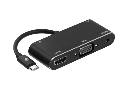 Адаптер 2E Type C to USB 3.0+AUX+HDMI+VGA+USB Type C, 0.15m, black - 1