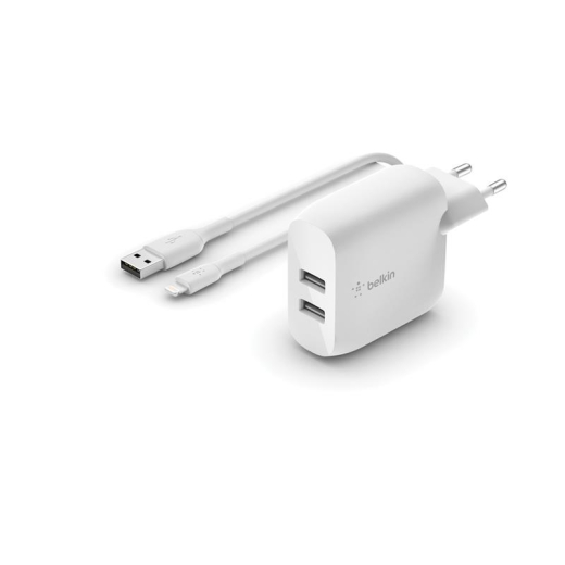 Сетевое ЗУ Belkin Home Charger 24W DUAL USB 2.4A, Lightning 1m, white - 1