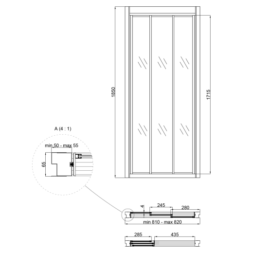 Душевая дверь в нишу Qtap Unifold CRM208.C4 78-81x185 см, стекло Clear 4 мм, покрытие CalcLess - 2