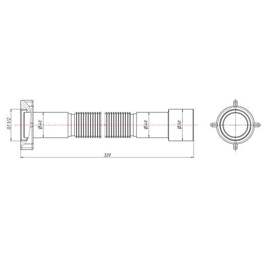 Гибкая труба Lidz (WHI) 60 01 G002 00 с накидной гайкой 1 1/2" длина 600 мм - 2
