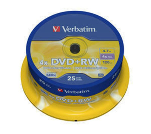 Комплект пустых дисков  DVD+RW Verbatim (43489) 4.7GB 4x Cake, 25 шт Silver - 1