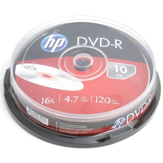 Комплект пустых дисков  DVD+R HP (69315 /DME00026-3) 4.7GB 16x, шпиндель, 10 шт - 1