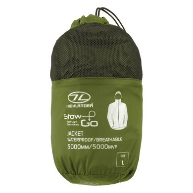 Вітровка чоловіча Highlander Stow & Go Pack Away Rain Jacket 6000 mm Olive L (JAC077-OG-L) - 6