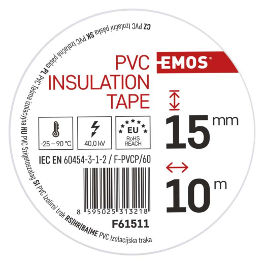 Лента изоляционная EMOS ПВХ 15мм / 10м белая (F61511) - 4