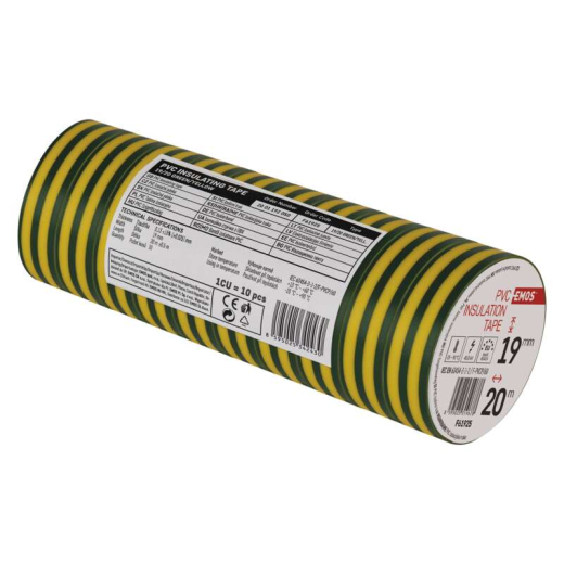 Стрічка ізоляційна EMOS ПВХ 19мм/20м жовта із зеленим (F61925) - 3
