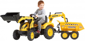 Дитячий трактор на педалях Falk 2086W Komatsu з причепом, переднім та заднім ковшами Жовтий Дитячий трактор на педалях Falk 2086W Komatsu з причепом, переднім та заднім ковшами Жовтий