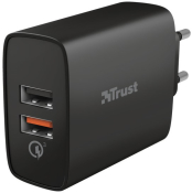 Мережевий зарядний пристрій Trust Qmax 2xUSB-A QC3.0 30W Black (23559) Мережевий зарядний пристрій Trust Qmax 2xUSB-A QC3.0 30W Black (23559)